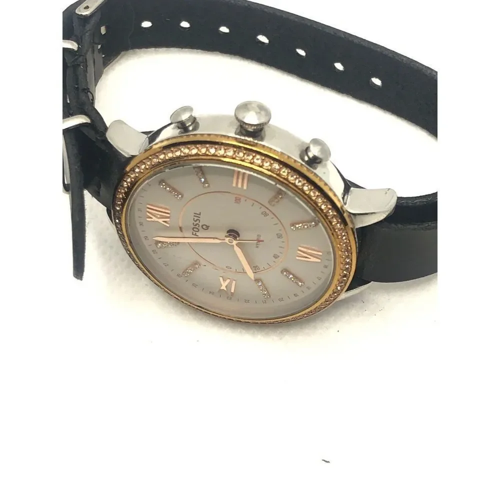 Fossil Q FTW5011 Women's Black Leather Analog White Dial Hybrid Smartwatch HK156